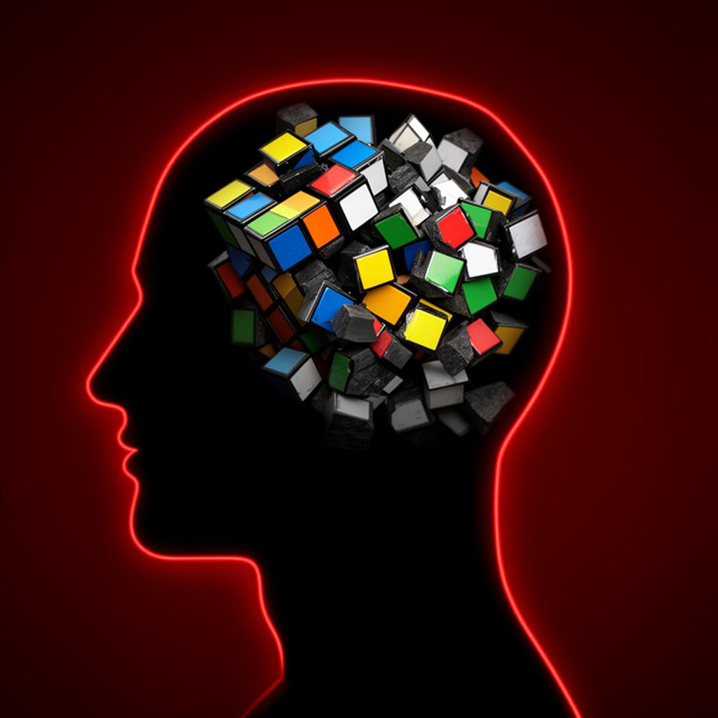Silhouette of a head with a scrambled Rubik's cube inside — identity before